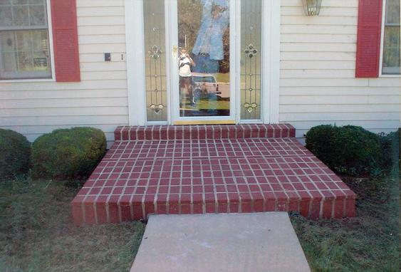 Add new pavers over concrete porch after_brick_pavers_are_on_a_brick_front_porch_4_jpg